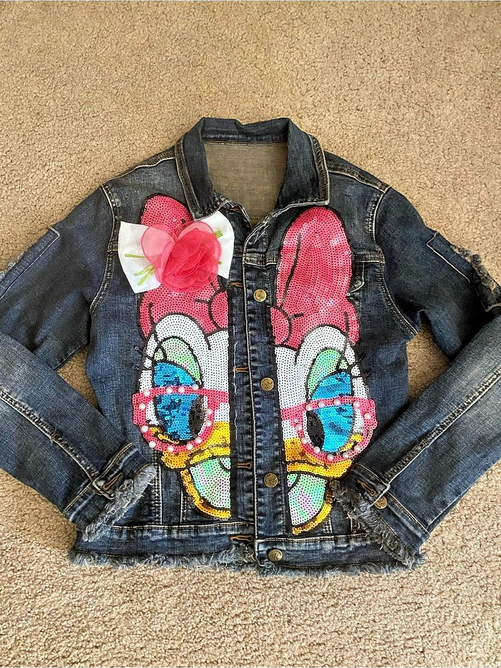 Girls Large Denim Sequin Minnie Jacket